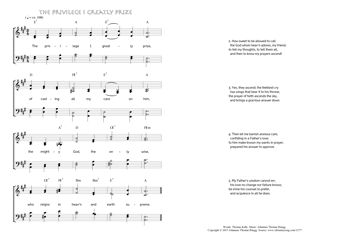 Hymn score of: The privilege I greatly prize (Thomas Kelly/Johannes Thomas Rüegg)