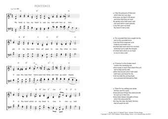 Hymn score of: My head is low, my heart is sad - Penitence (John S. B. Monsell/Johannes Thomas Rüegg)