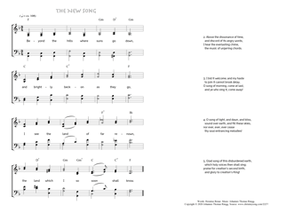 Hymn score of: Beyond the hills where suns go down - The New Song (Horatius Bonar/Johannes Thomas Rüegg)