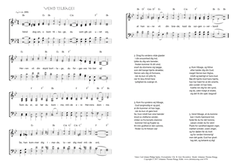 Hymn score of: Vend dog om, o kom tilbage - Vend tilbage! (Carl Johann Philipp Spitta/Christian Benedictus Reventlow/Johannes Thomas Rüegg)
