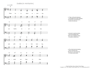 Hymn score of: Thine holy day's returning - Sabbath morning (Ray Palmer/Johannes Thomas Rüegg)